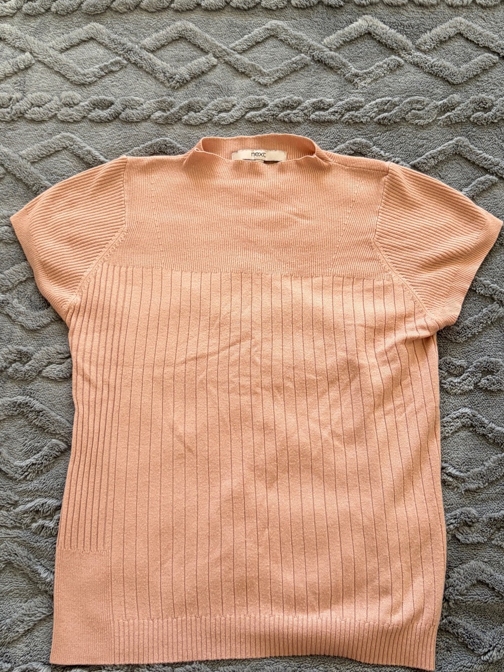 Next Peach Ribbed Short Sleeve Knit Top